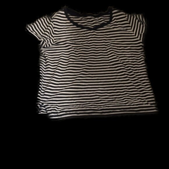 J. Crew Navy & White Striped Tee with Pocket and Side Slits - Picture 1 of 9